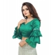 Women's Organza Solid V Neck Layered Ruffle Sleeve Readymade Blouse (Rama Free Size , up to 38–40 Bust)-PID65857
