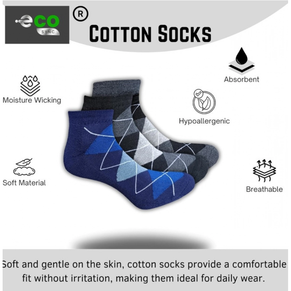 3_Pair Set Unisex Casual Cotton Printed Low Cut Socks (Multicolor)