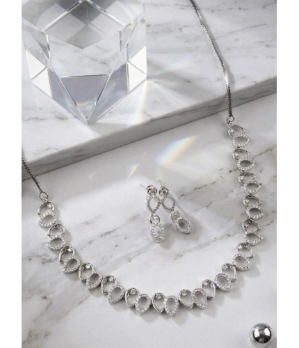 Women's Brass Silver Plated Necklace set (Silver)
