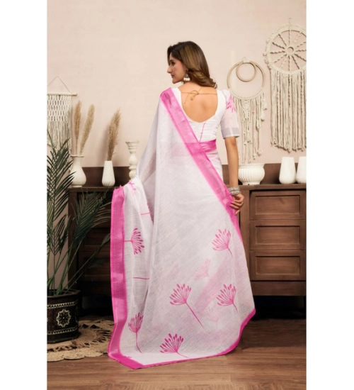 Women's Linen Cotton Printed Ready To Wear Saree With Unstitched Blouse 5.5 Mtr (Light_White) Women's Linen Cotton Printed Ready To Wear Saree With Unstitched Blouse 5.5 Mtr (Light_White)