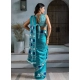Women's Satin Crepe Printed Saree With Unstitched Blouse 5.5Mtr (Sky Blue)