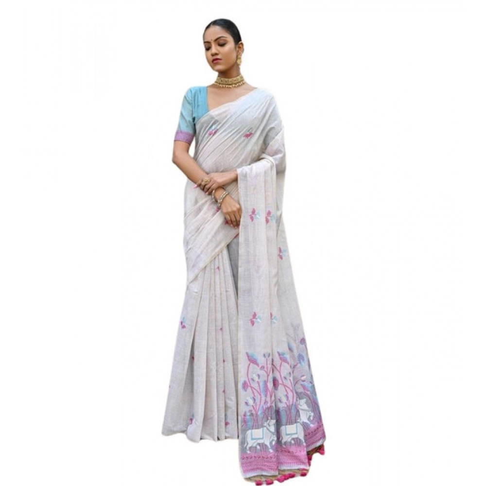 Women's Blended_Cotton Floral Weaving Pattern Saree With Unstitched Blouse 5.5Mtr (Pink) Women's Blended_Cotton Floral Weaving Pattern Saree With Unstitched Blouse 5.5Mtr (Pink)