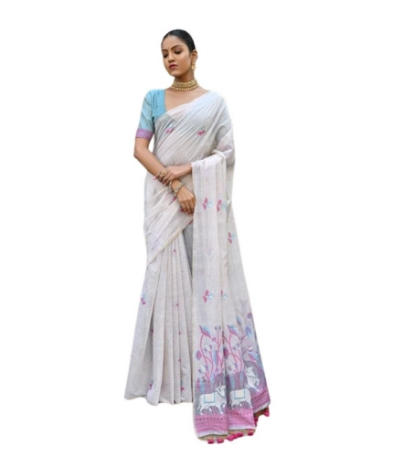 Women's Blended_Cotton Floral Weaving Pattern Saree With Unstitched Blouse 5.5Mtr (Pink) Women's Blended_Cotton Floral Weaving Pattern Saree With Unstitched Blouse 5.5Mtr (Pink)