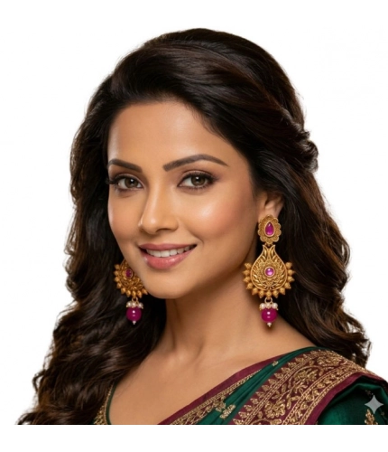 Women's Zinc Alloy Gold Plated Chandbali Earrings (Multicolor)