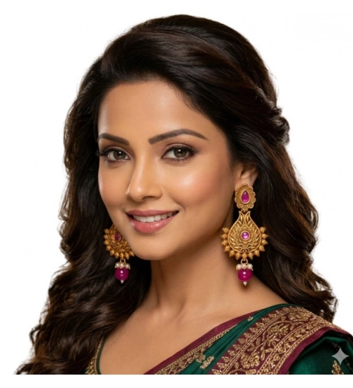 Women's Zinc Alloy Gold Plated Chandbali Earrings (Multicolor)
