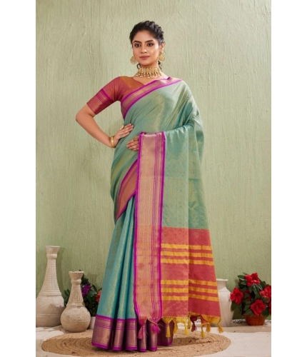 Women's Silk Blended Jaquard Woven Saree With Unstitched Blouse 5.5Mtr (Light Green)