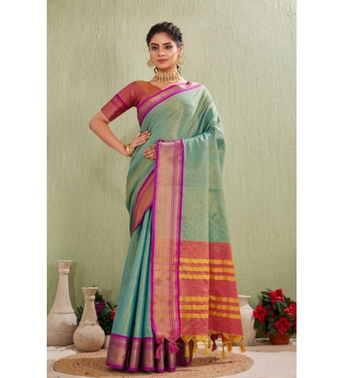 Women's Silk Blended Jaquard Woven Saree With Unstitched Blouse 5.5Mtr (Light Green)