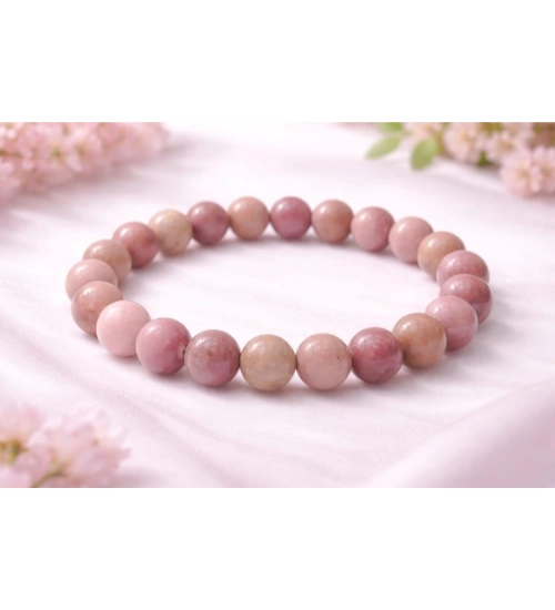 Natural Crystal 8mm Rhodonite Bracelet (Light Purple)