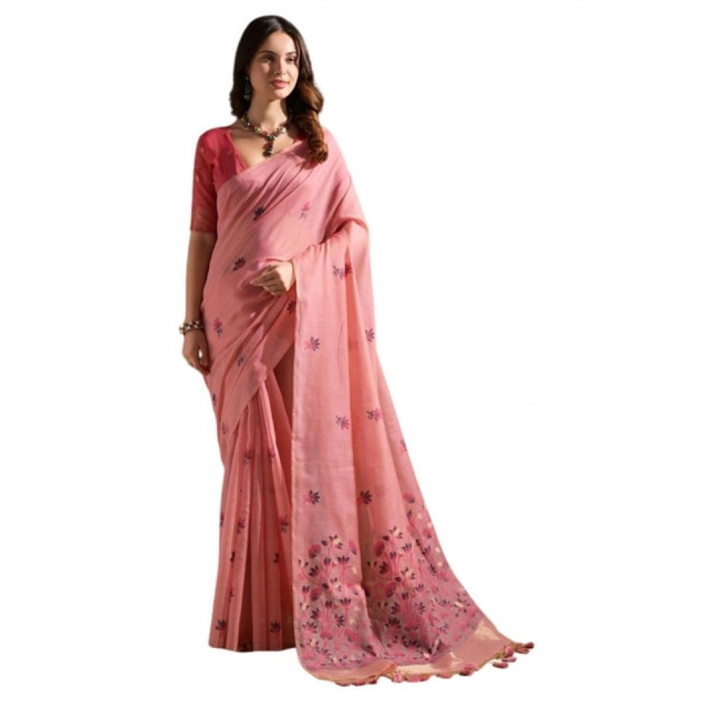 Women's Blended_Cotton Floral Saree With Unstitched Blouse 5.5Mtr (Pink) Women's Blended_Cotton Floral Saree With Unstitched Blouse 5.5Mtr (Pink)