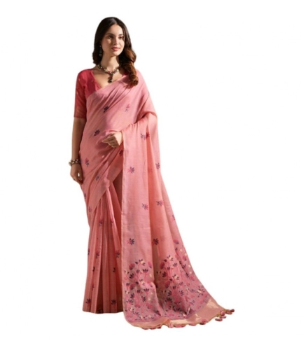 Women's Blended_Cotton Floral Saree With Unstitched Blouse 5.5Mtr (Pink) Women's Blended_Cotton Floral Saree With Unstitched Blouse 5.5Mtr (Pink)