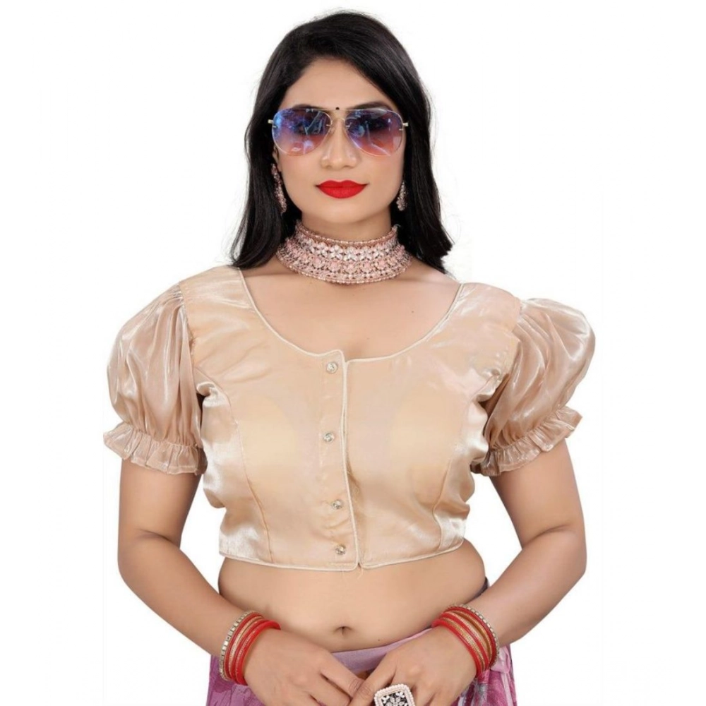 Women's Jimmy Solid Designer Neck Elastic Sleeve Readymade Blouse (Beige 38 , Alterable up to 42)-PID65826 Women's Jimmy Solid Designer Neck Elastic Sleeve Readymade Blouse (Beige 38 , Alterable up to 42)-PID65826