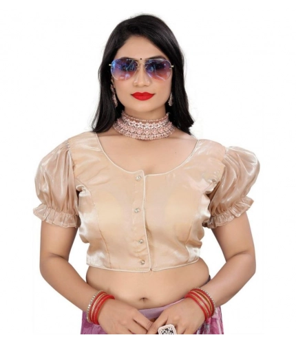 Women's Jimmy Solid Designer Neck Elastic Sleeve Readymade Blouse (Beige 38 , Alterable up to 42)-PID65826