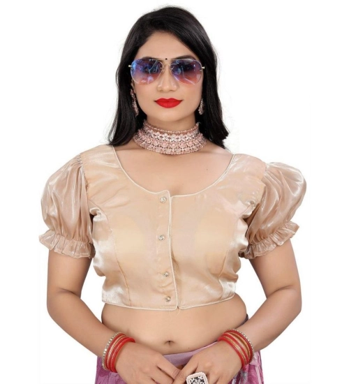 Women's Jimmy Solid Designer Neck Elastic Sleeve Readymade Blouse (Beige 38 , Alterable up to 42)-PID65826