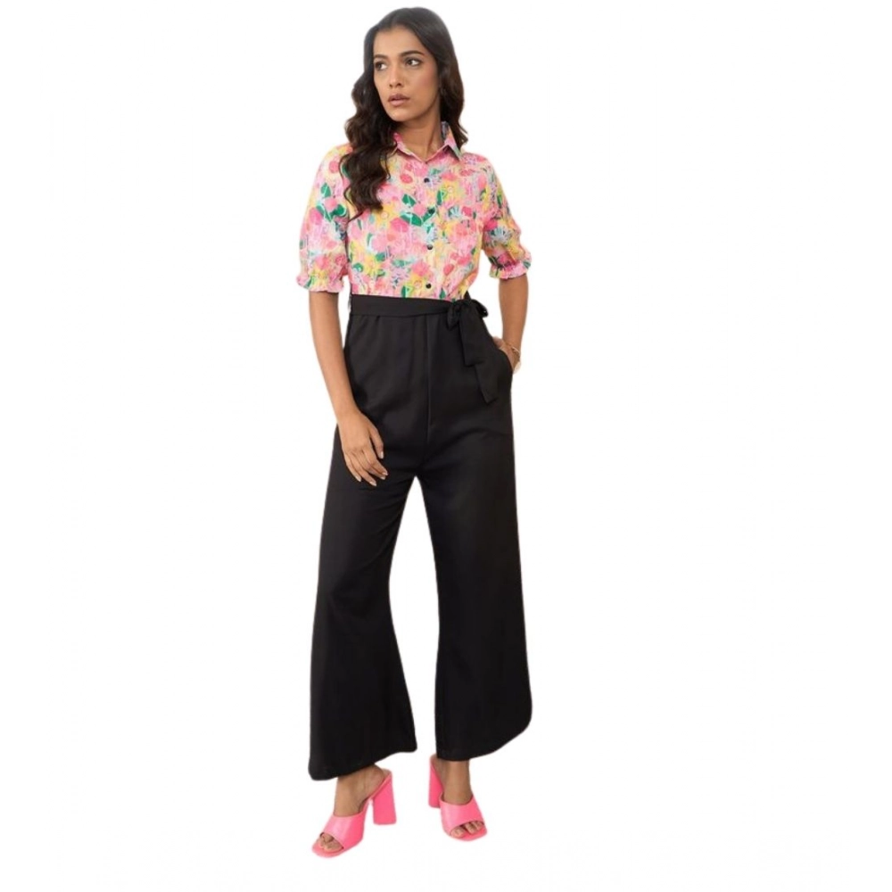 Women's Polyester Floral Half Sleeves Jumpsuit (Multicolor) Women's Polyester Floral Half Sleeves Jumpsuit (Multicolor)