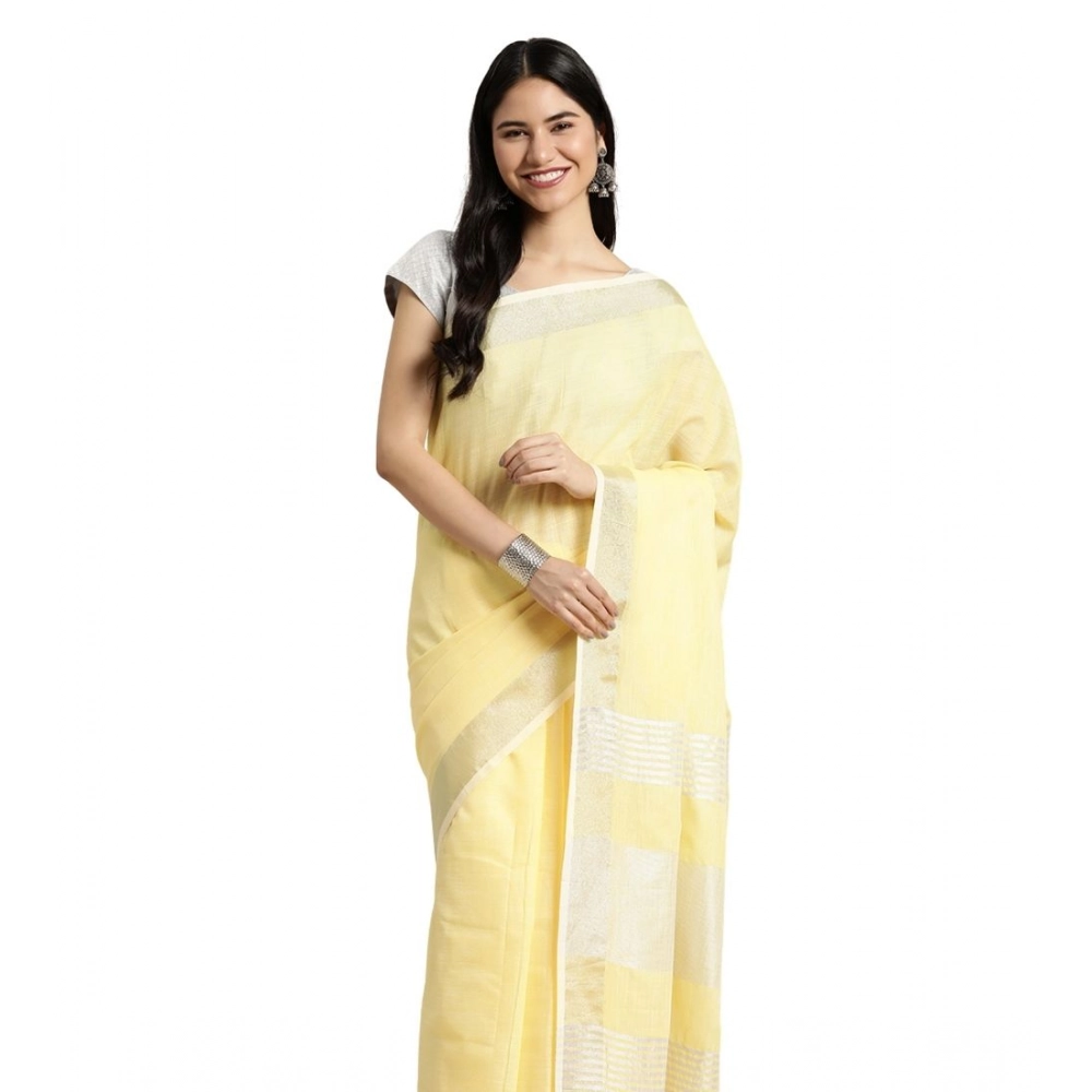 Women's Linen Cotton Printed Saree With Unstitched Blouse 5.5Mtr (Yellow) Women's Linen Cotton Printed Saree With Unstitched Blouse 5.5Mtr (Yellow)