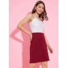 Women's Polyester Lycra Color Blocking Shoulder Straps Dress (White - Maroon)