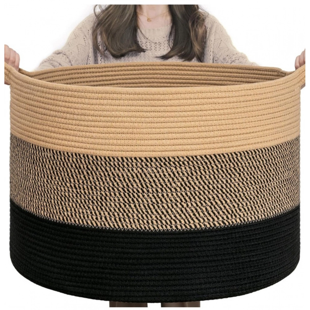 Cotton Mix 16x14 Inch Pack of 1 Storage Basket For Clothes (Multicolor)