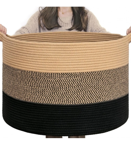 Cotton Mix 16x14 Inch Pack of 1 Storage Basket For Clothes (Multicolor)