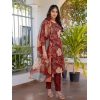 Women's Cotton Blend Printed Kurti With Pant Dupatta Set (Rust) Women's Cotton Blend Printed Kurti With Pant Dupatta Set (Rust)