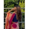 Women's Linen Printed Saree With Unstitched Blouse 5.5Mtr (Orange) Women's Linen Printed Saree With Unstitched Blouse 5.5Mtr (Orange)
