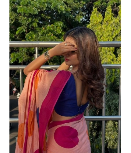Women's Linen Printed Saree With Unstitched Blouse 5.5Mtr (Orange) Women's Linen Printed Saree With Unstitched Blouse 5.5Mtr (Orange)