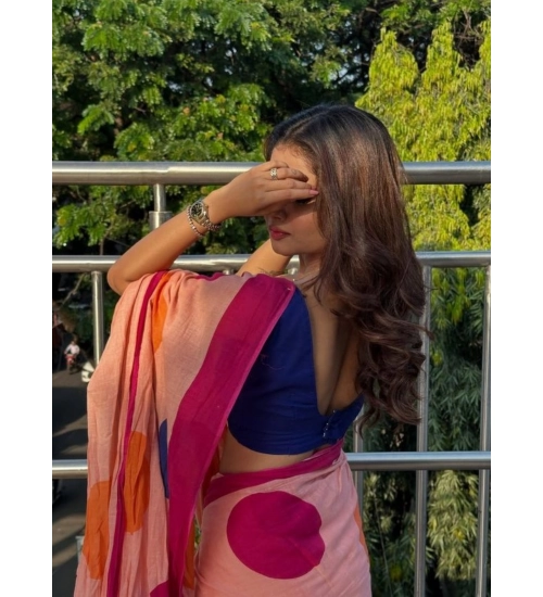 Women's Linen Printed Saree With Unstitched Blouse 5.5Mtr (Orange)