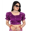 Women's Jimmy Solid Designer Neck Elastic Sleeve Readymade Blouse (Purple 38 , Alterable up to 42)-PID65833