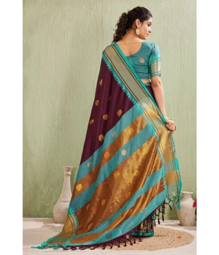 Women's Silk Blended Jaquard Woven Saree With Unstitched Blouse 5.5Mtr (Purple) Women's Silk Blended Jaquard Woven Saree With Unstitched Blouse 5.5Mtr (Purple)