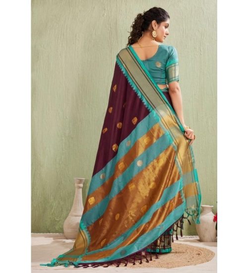 Women's Silk Blended Jaquard Woven Saree With Unstitched Blouse 5.5Mtr (Purple)