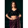 Women's Net Sequence Saree With Unstitched Blouse 5.5Mtr (Purple)