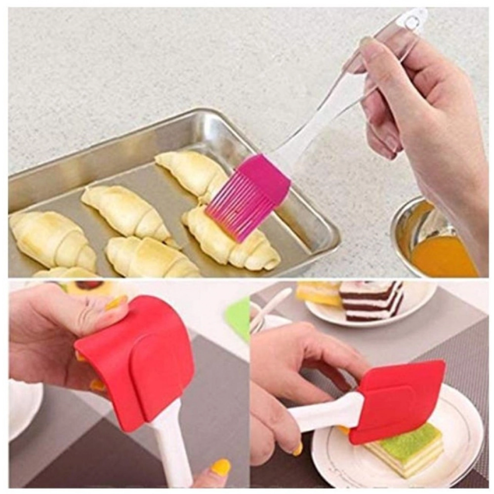 Pack Of 5_Silicone Spatula with Brush – Heat Resistant Cooking And Baking (Color: Assorted )