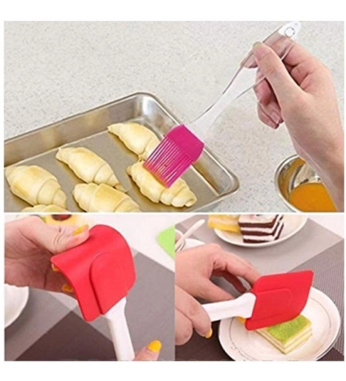 Pack Of 5_Silicone Spatula with Brush – Heat Resistant Cooking And Baking (Color: Assorted )