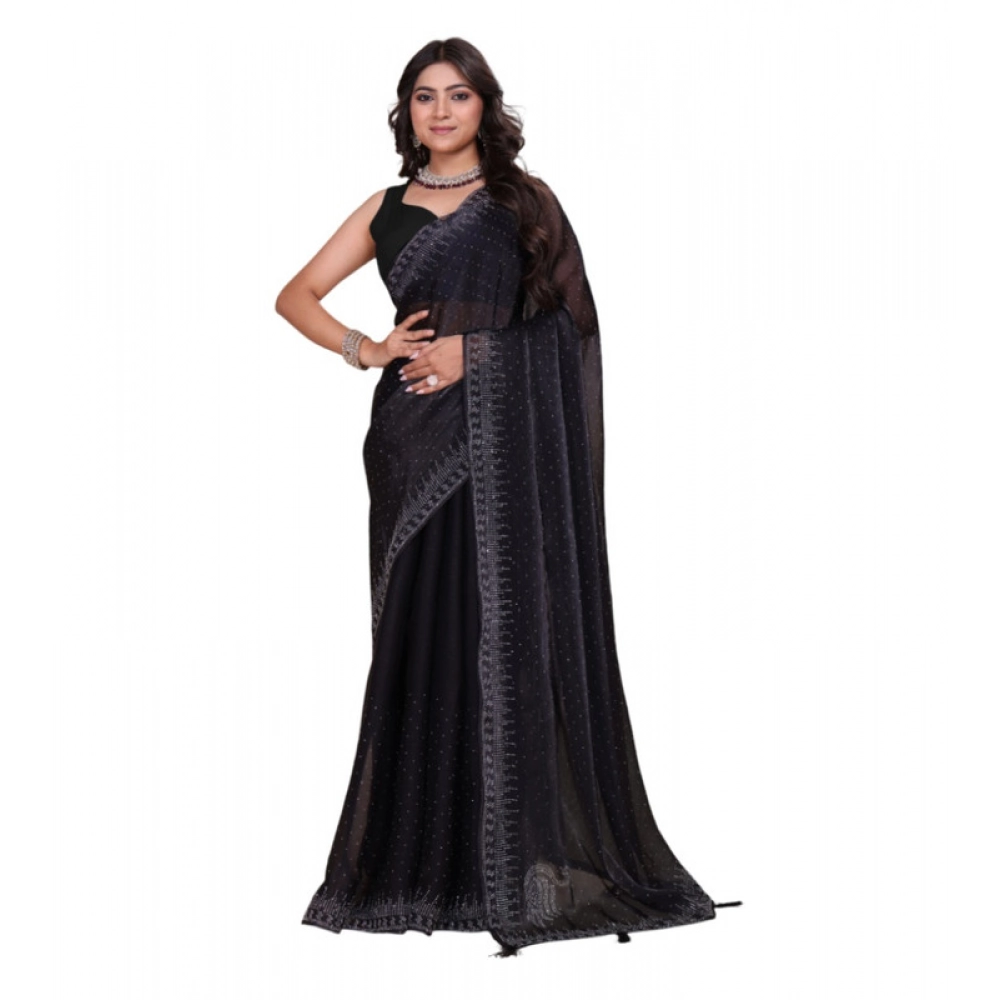 Women's Jimmy choo Embellished Bollywood Saree With Unstitched Blouse 5.5Mtr (Black) Women's Jimmy choo Embellished Bollywood Saree With Unstitched Blouse 5.5Mtr (Black)