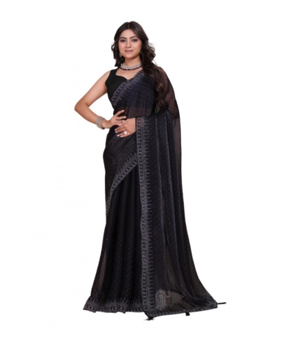 Women's Jimmy choo Embellished Bollywood Saree With Unstitched Blouse 5.5Mtr (Black)