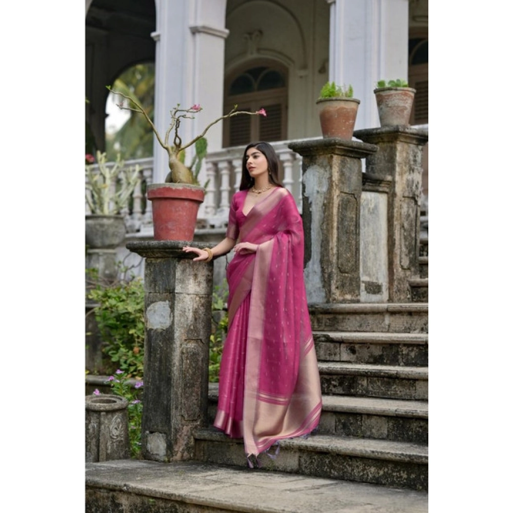 Women's Silk_Blend Butti Pattern Saree With Unstitched Blouse 5.5Mtr (Pink) Women's Silk_Blend Butti Pattern Saree With Unstitched Blouse 5.5Mtr (Pink)