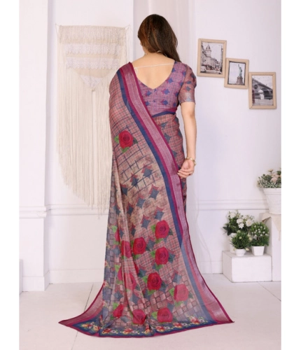 Women's Linen Cotton Printed Saree With Unstitched Blouse 5.5Mtr (Wine ) Women's Linen Cotton Printed Saree With Unstitched Blouse 5.5Mtr (Wine )
