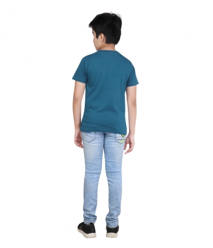 Boy's Cotton Grapic Printed Round Neck T-Shirt (Teal Green)