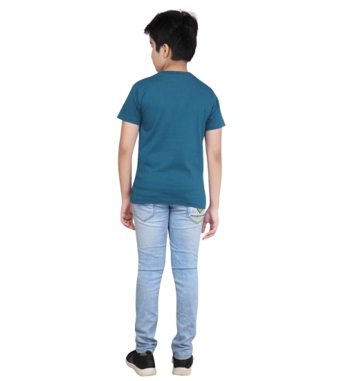 Boy's Cotton Grapic Printed Round Neck T-Shirt (Teal Green)