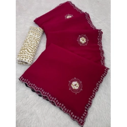 Women's Chiffon Butti Dotted Saree With Unstitched Blouse 5.5Mtr (Pink)