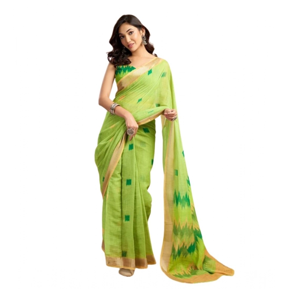 Women's Faux Linen Floral Print Ready to wear Saree With Unstitched Blouse 5.5Mtr (Green) Women's Faux Linen Floral Print Ready to wear Saree With Unstitched Blouse 5.5Mtr (Green)