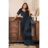 Women's Faux Linen Geometric Print Ready to wear Saree With Unstitched Blouse 5.5Mtr (Black)