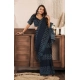 Women's Faux Linen Geometric Print Ready to wear Saree With Unstitched Blouse 5.5Mtr (Black)