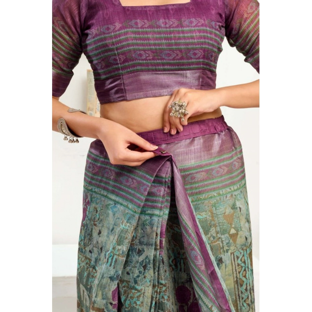 Women's Faux Linen Printed Ready to wear Saree With Unstitched Blouse 5.5Mtr (Multicolor) Women's Faux Linen Printed Ready to wear Saree With Unstitched Blouse 5.5Mtr (Multicolor)