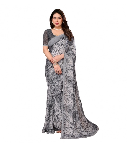 Women's Georgette Printed Saree With Unstitched Blouse 5.5Mtr (Grey)
