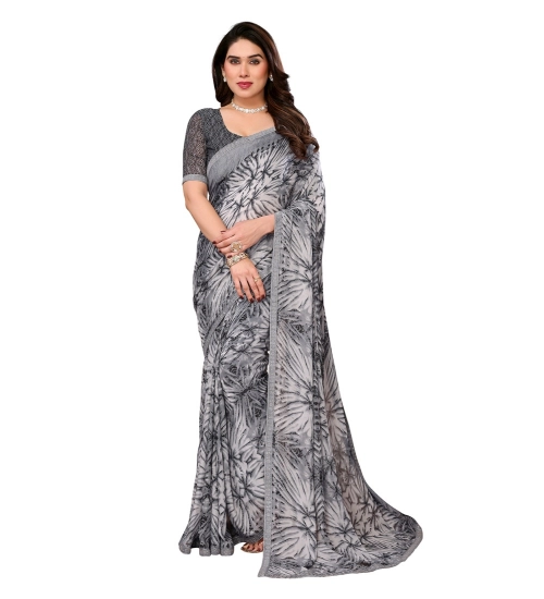 Women's Georgette Printed Saree With Unstitched Blouse 5.5Mtr (Grey)