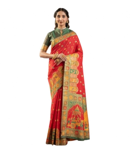 Women's Faux_Banarasi Woven Motifs Saree With Unstitched Blouse 5.5Mtr (Orange)