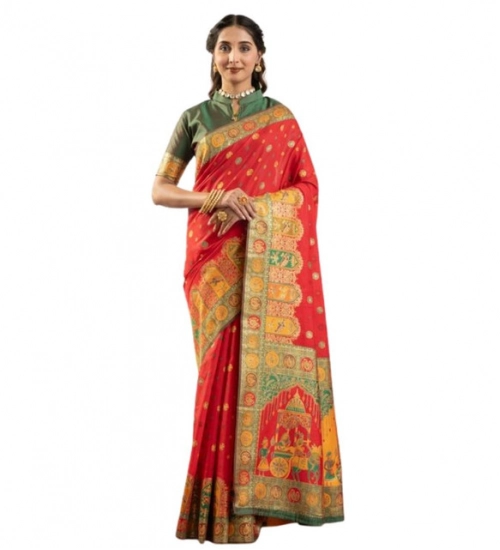 Women's Faux_Banarasi Woven Motifs Saree With Unstitched Blouse 5.5Mtr (Orange)