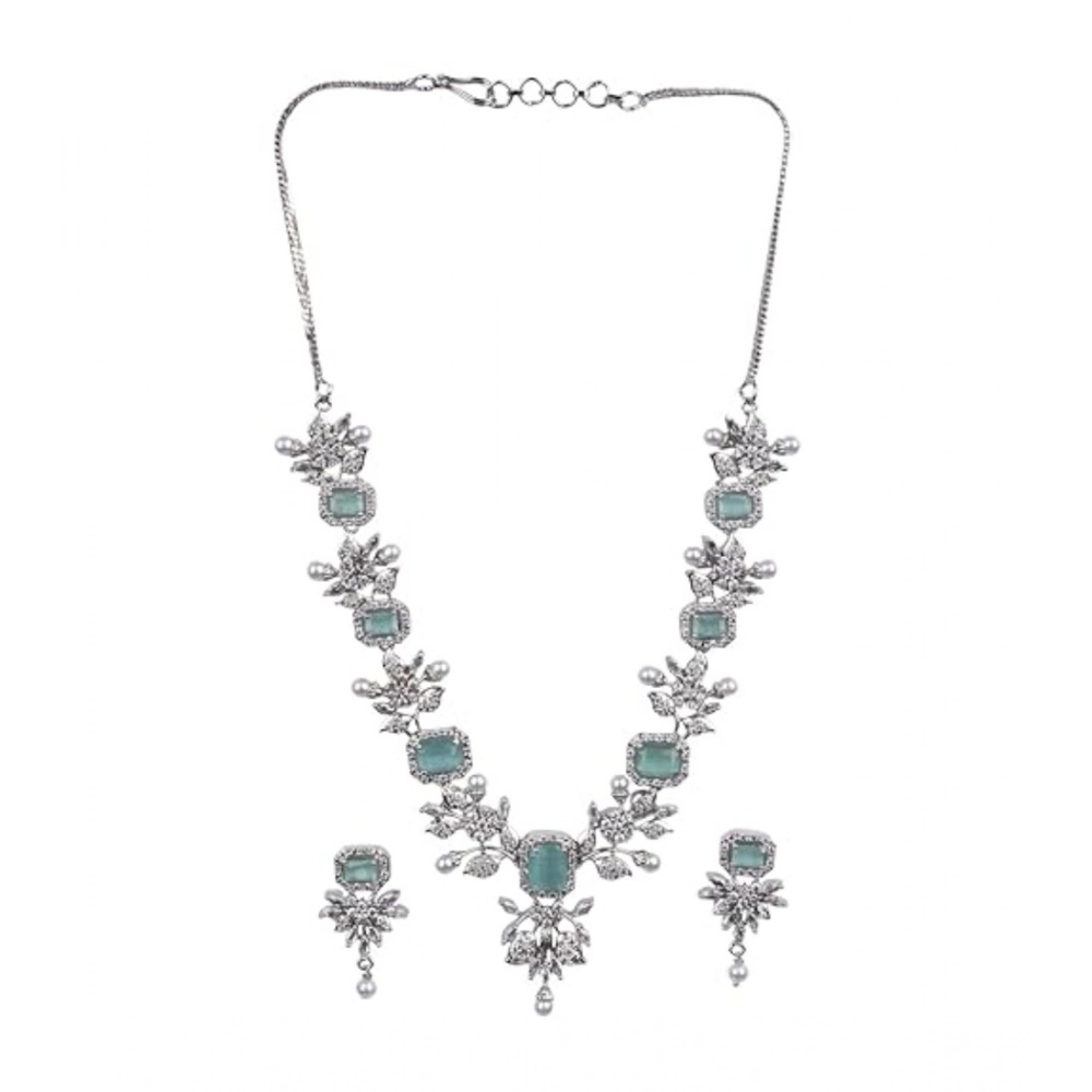 Women's Brass Silver Plated Necklace set (Turquoise)