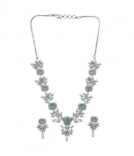 Women's Brass Silver Plated Necklace set (Turquoise)