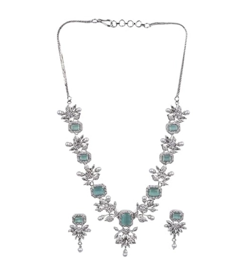 Women's Brass Silver Plated Necklace set (Turquoise)